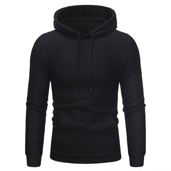 Casual Pullover Stitching Color Long Sleeve Plaid Hoodies Sweatshirts for Men