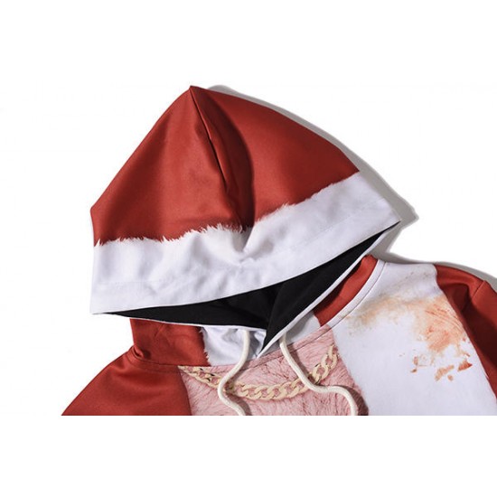 Christmas 3D Santa Printing Spoof Pattern Front Pocket Casual Sport Hoodies Tops