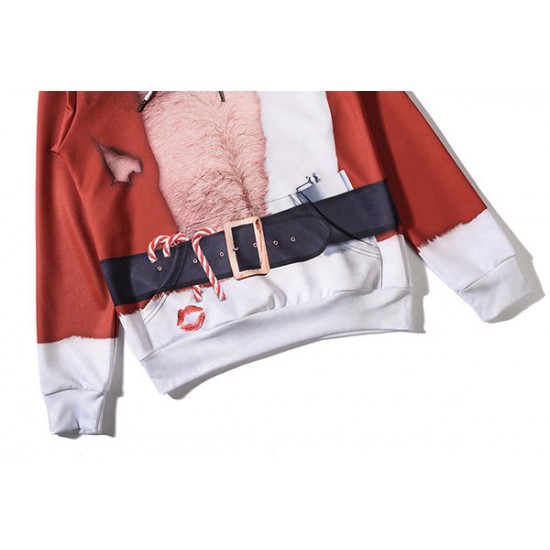 Christmas 3D Santa Printing Spoof Pattern Front Pocket Casual Sport Hoodies Tops