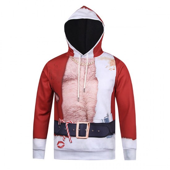 Christmas 3D Santa Printing Spoof Pattern Front Pocket Casual Sport Hoodies Tops