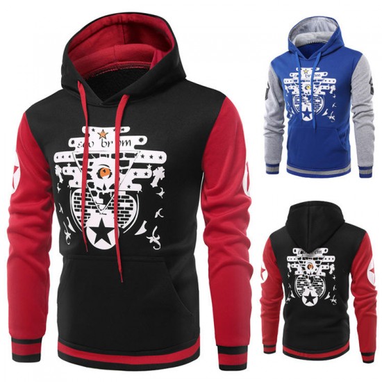 Fashion 3D Letter Printed Stitching Hoodies Winter Men's Casual Zip Up Sports Cashmere Coat Tops