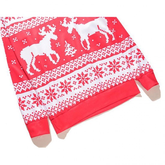 Men Christmas Red Deer Printed Long Sleeve Sweatshirt Casual Slim Fit Thick Hoodies Sweatshirts