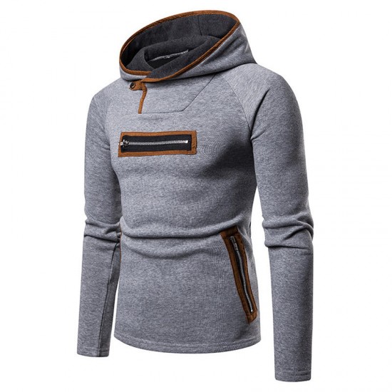 Mens Casual Comfy Stitching Zipper Breathable Slim Warm Hoodies Sweatshirts