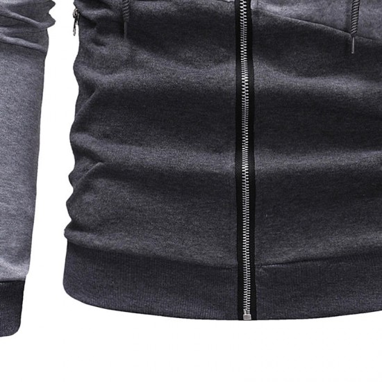 Mens Fashion Hooded Cotton Long Sleeve Color Block Casual Sweatshirt