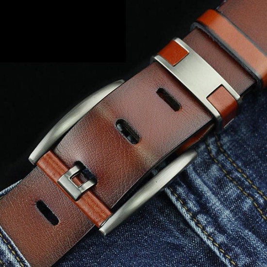 108CM Business Alloy Buckle Leather Belt Plain Adjustable Waistband for Men