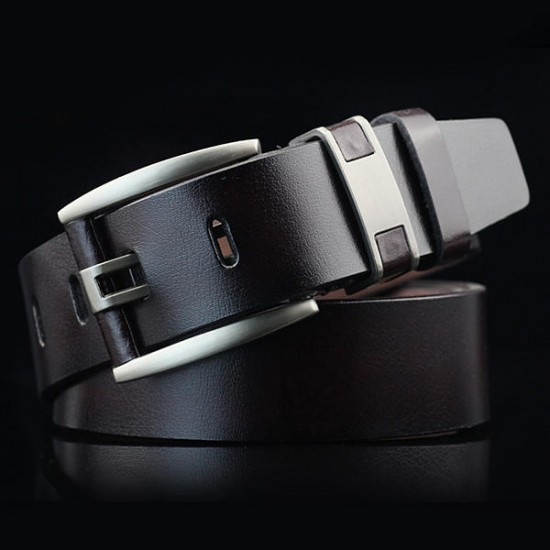 108CM Business Alloy Buckle Leather Belt Plain Adjustable Waistband for Men