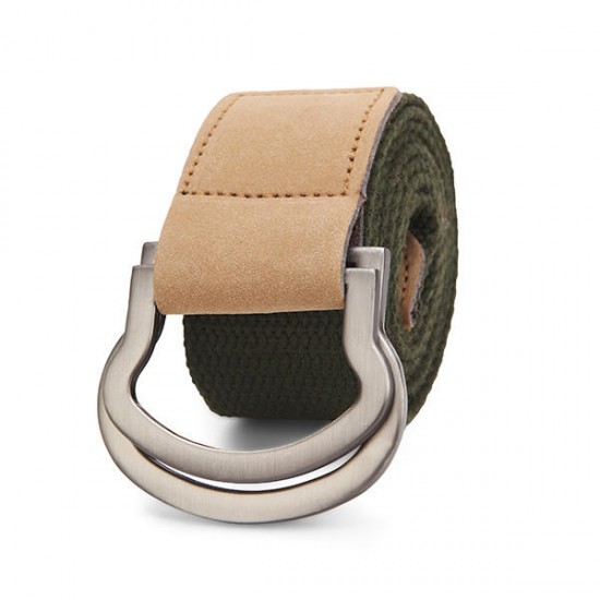 115CM Men Double Ring Loop Canvas Belt  Alloy Leather Buckle Pants Strip