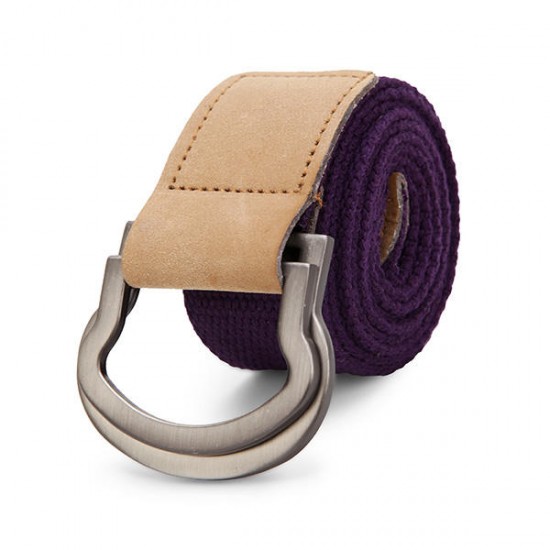 115CM Men Double Ring Loop Canvas Belt  Alloy Leather Buckle Pants Strip