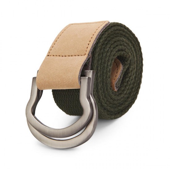 115CM Men Double Ring Loop Canvas Belt  Alloy Leather Buckle Pants Strip