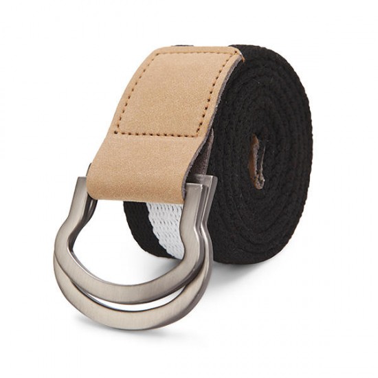 115CM Men Double Ring Loop Canvas Belt  Alloy Leather Buckle Pants Strip