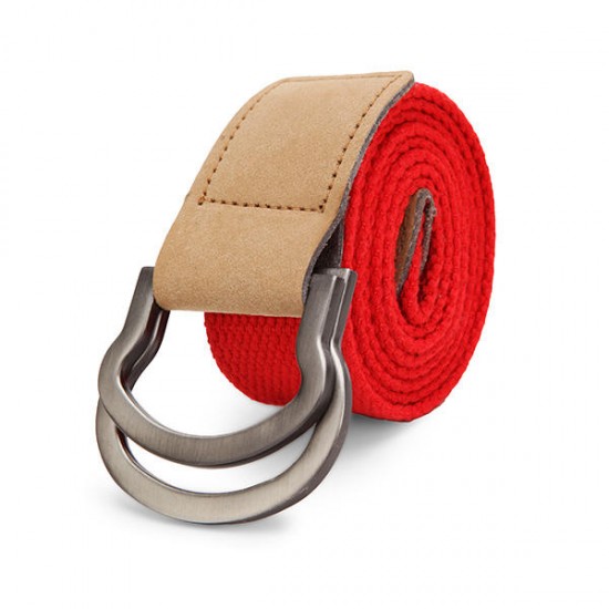 115CM Men Double Ring Loop Canvas Belt  Alloy Leather Buckle Pants Strip