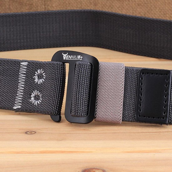 120 Men Aluminum 9 Word Buckle Nylon Elastic Belt Outdoor Woven Canvas Belt