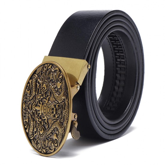 120CM 125CM Business Casual Printed Two-Layer Leather Embossed Waist Belt with Alloy Automatic Buckl