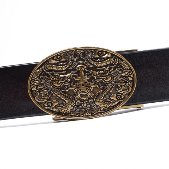 120CM 125CM Business Casual Printed Two-Layer Leather Embossed Waist Belt with Alloy Automatic Buckl