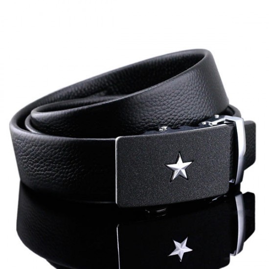 125-130CM Fashion Men Business Leather Belt Star Pattern Automatic Buckle Belt
