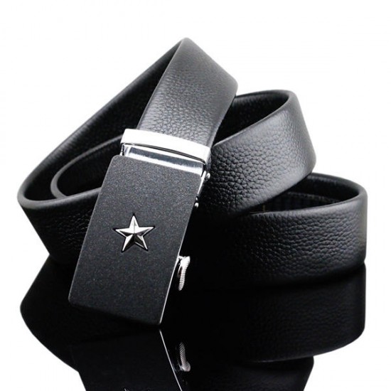 125-130CM Fashion Men Business Leather Belt Star Pattern Automatic Buckle Belt