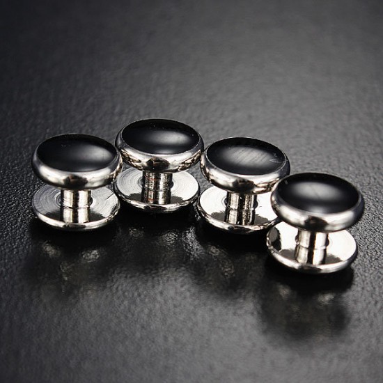 Cufflinks Shirt Studs Set Men Elegant Black White Tuxedo Formal Suit