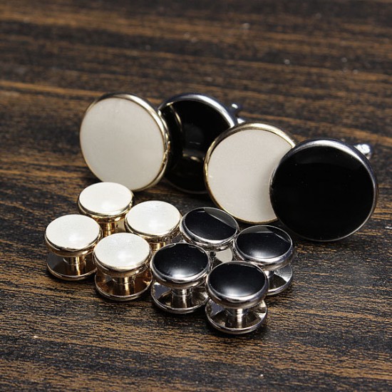 Cufflinks Shirt Studs Set Men Elegant Black White Tuxedo Formal Suit