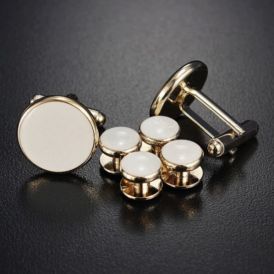 Cufflinks Shirt Studs Set Men Elegant Black White Tuxedo Formal Suit