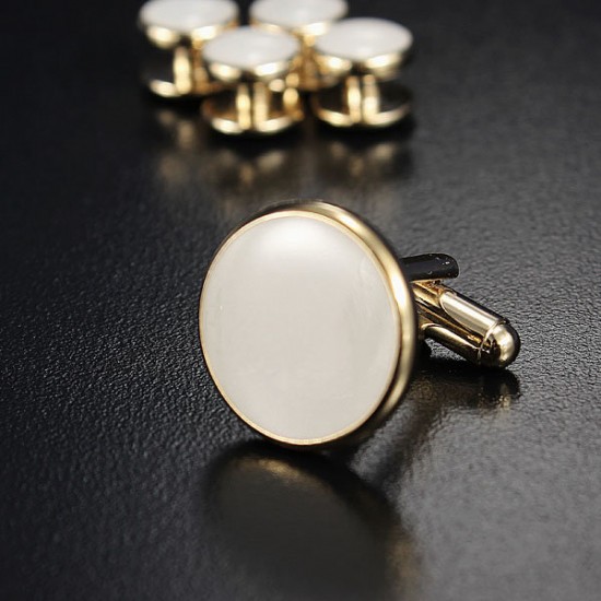 Cufflinks Shirt Studs Set Men Elegant Black White Tuxedo Formal Suit