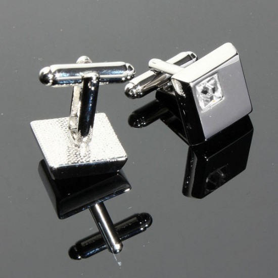 Men Cuff Links Stainless Steel Silver Vintage Square Crystal Wedding Party Gift Accessories