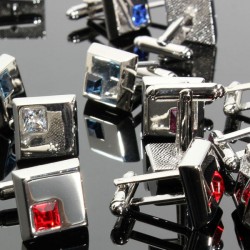 Men Cuff Links Stainless Steel Silver Vintage Square Crystal Wedding Party Gift Accessories