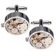 Men Male Silver Mechanical Watch Pattern Cuff Links Wedding Gift Suit Shirt Accessories