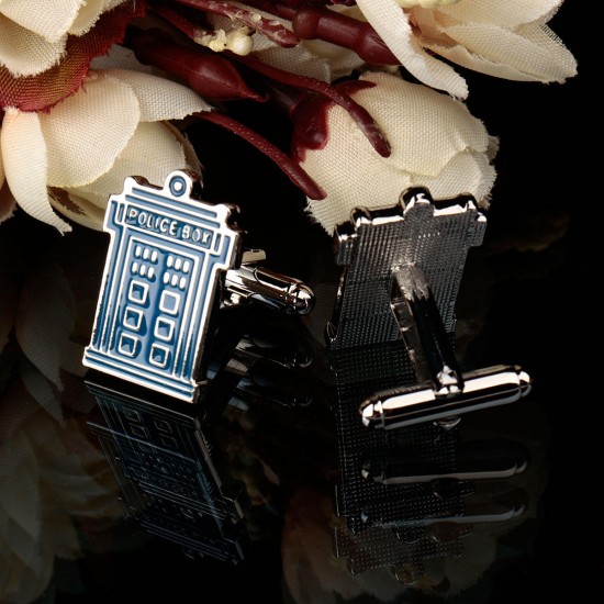 Men Male Silver Police Box Pattern Blue Enamel Cuff Links Wedding Gift Suit Shirt Accessories Men Male Silver Police Box Pattern Blue Enamel Cuff Links Wedding Gift Suit Shirt Accessories