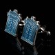 Men Male Silver Police Box Pattern Blue Enamel Cuff Links Wedding Gift Suit Shirt Accessories