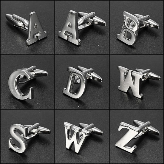 Men Shirt Suit Wedding Letter Stainless Steel Silver Cufflinks Gift