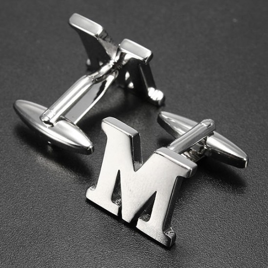 Men Shirt Suit Wedding Letter Stainless Steel Silver Cufflinks Gift