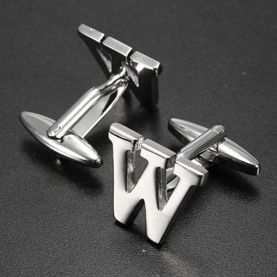 Men Shirt Suit Wedding Letter Stainless Steel Silver Cufflinks Gift