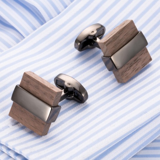 Mens Dress Solid Wood Cuffs Suit Cufflinks Business Elegant French Shirt Cuff Button