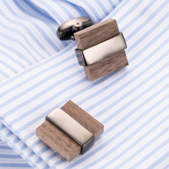 Mens Dress Solid Wood Cuffs Suit Cufflinks Business Elegant French Shirt Cuff Button