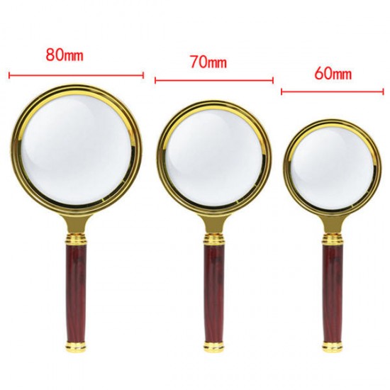 8mm HD 6X Wooden Handle Magnifying Overgild Glasses Portable Reading Glasses