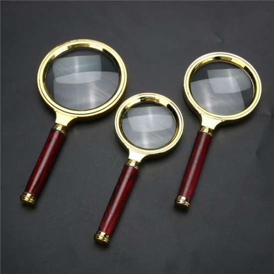 8mm HD 6X Wooden Handle Magnifying Overgild Glasses Portable Reading Glasses
