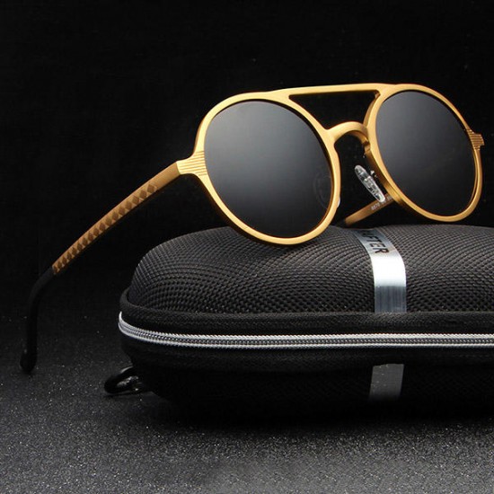 Men Anti-UV RounD-shape Polarized Sun Glassess Casual Driving Aluminum Magnesium Frame Eyeglasseess