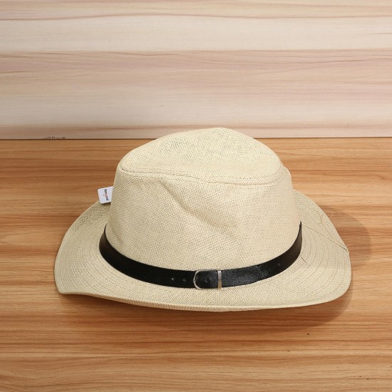 Bang good Men Women Summer Outdoor Sunshade Straw Hat Solid Color Beach Jazz Hat