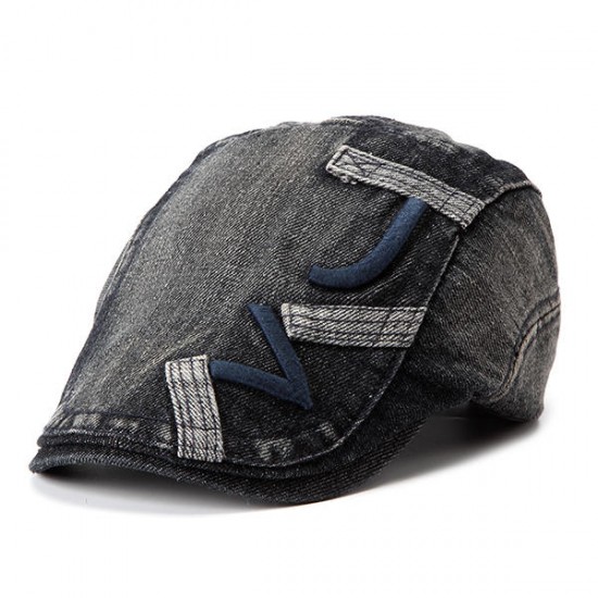 Cowboy Embroidery Denim Cotton Cap  Leisure Outdoor Couple Beret Hat