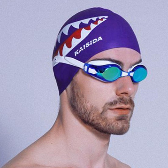 Individual Shark Print Waterproof Non-slip Silicone Swimming Cap Oversized Comfortable Earmuffs Beanie Hat
