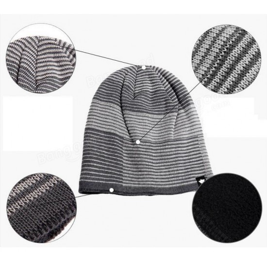 Men Outdoor Ski Moutaineering Stripe Climbing Cap Crochet Knitting Plush Inner Slouch Beanie Hat