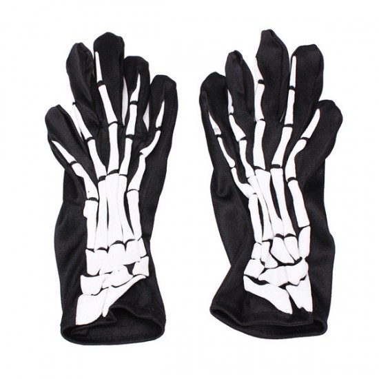 Fashion Halloween Skeleton Ghost Demon Elastic Skull Gloves