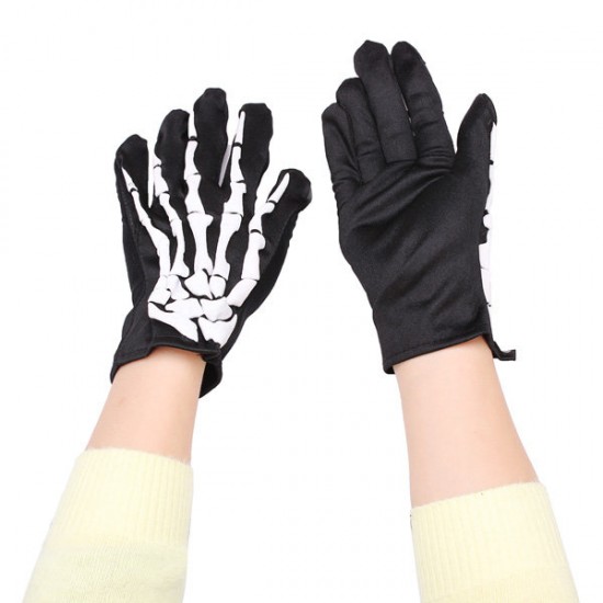 Fashion Halloween Skeleton Ghost Demon Elastic Skull Gloves