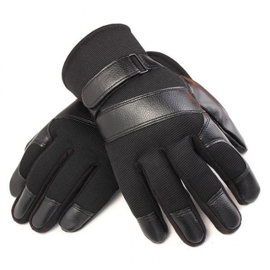 Men Male Nylon Leather Thread Driving Gloves Thick Skidproof Outdoor Cycling Mittens