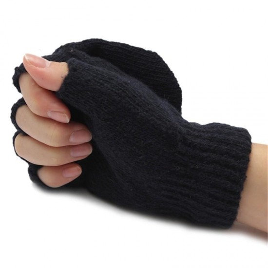 Men Woman Flip Fingerless Knitted Mitten Combo Half Finger Gloves