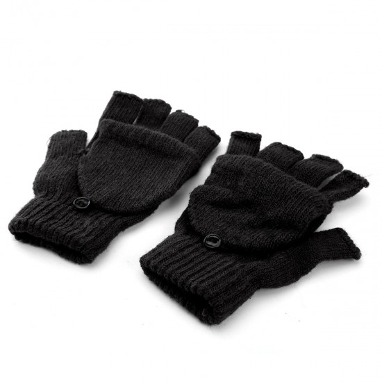 Men Woman Flip Fingerless Knitted Mitten Combo Half Finger Gloves