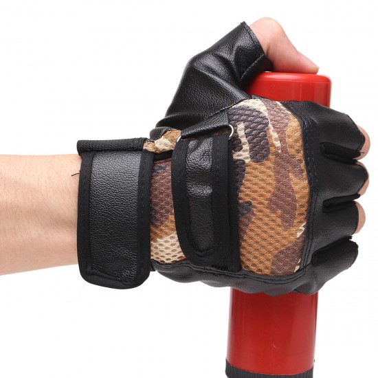 Unisex Mesh Artificial Leather Cycling Outdoor Gloves Gym Fitness Wrist Support Wraps Bike Mittens