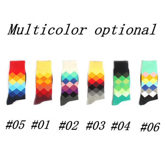 British Style Multicolor Socks Casual Men Cotton Long Cylinder Rhombus Socks