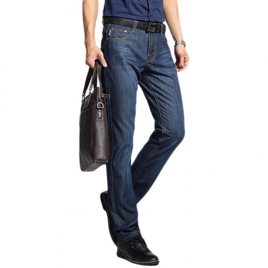 Casual Business Straight Leg Spring Summer Cotton Breathable Basic Long Jeans for Men