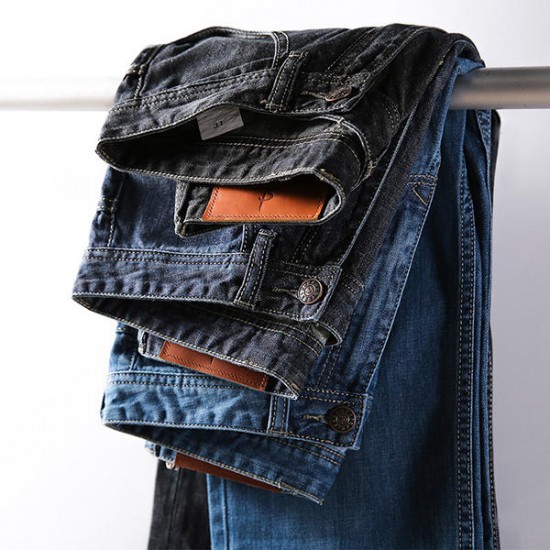 Casual Loose Straight Leg Basic Vintage Jeans for Men